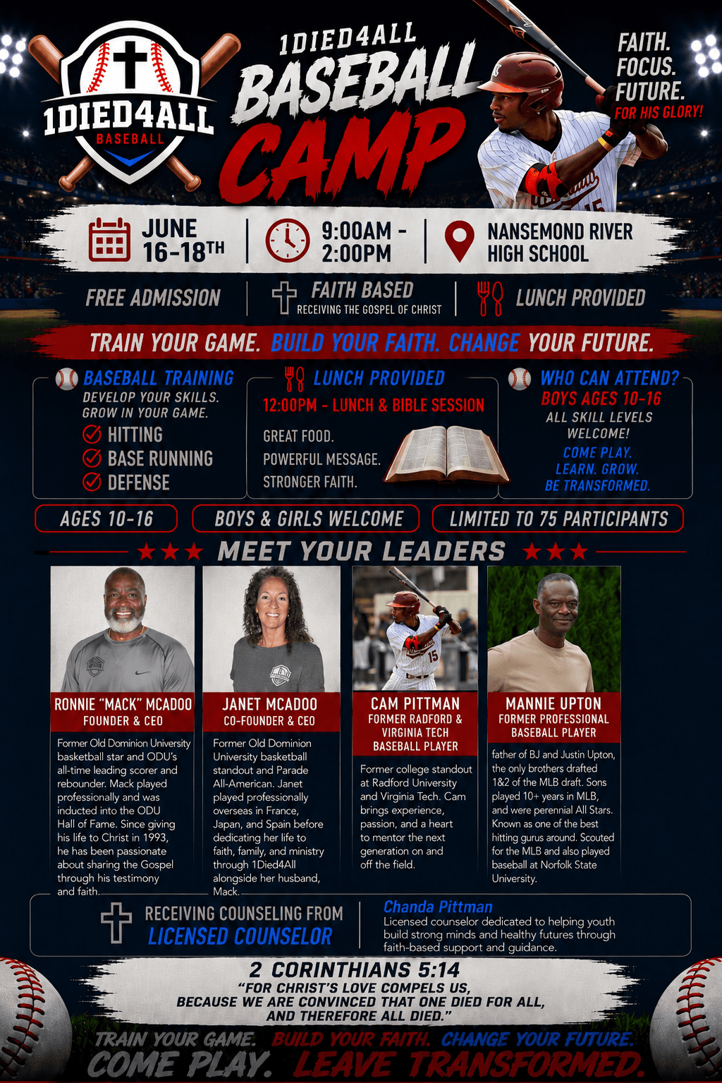 Official baseball camp flyer